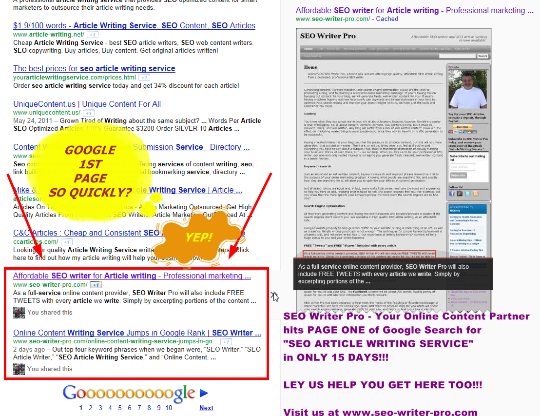 article writing service google rank